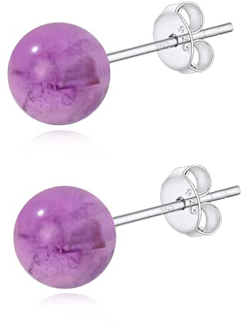 6mm Amethyst Ohrstecker für Damen, 925er Silber Natürliche Edelstein Kugel Perle Ohrringe, Hypoallergene Echter Edelstein Schmuck Geschenk für Valentinstag Muttertag Geburtstag