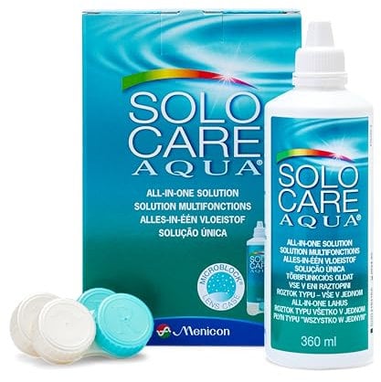 Menicon Solocare Aqua Soft Contact Lens Cleaner with HydroLock (for Hydration) and MicroBlock (to Prevent Contamination) - 360ml