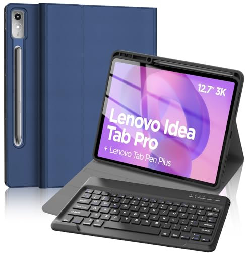 Lenovo Idea Tab Pro 12.7'' Keyboard Case, Slim Smart Case with Detachable Bluetooth UK Layout Keyboard for Lenovo Idea Tab Pro 2025, Dark Blue