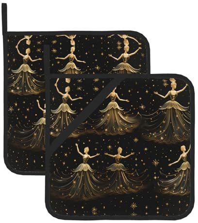 BROLEO Women's Nutcracker Ballet Xmas Dance Printing Square Insulated Pot Holder Set of 2 8x8 in Thick and Durable, Anti-scalding and Heat-Insulating