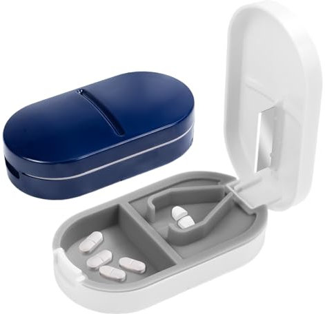 PIWOSGOL 2 Stück Tablettenteiler, Pillenschneider für Kleine und Große Tabletten,2 IN 1 Tabletten Schneider mit Aufbewahrungsfach & Klingen,Tragbarer Tablettenschneider für Reise & Täglichen Gebrauch
