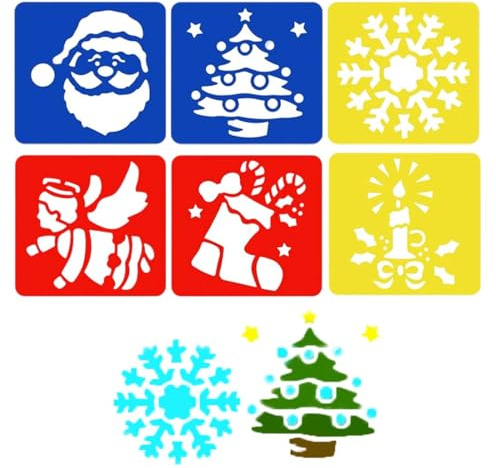 GHPKOTW 6 Stück wiederverwendbare Malvorlagen für Kinder, DIY Weihnachts-Schablonen Set, Kunststoff Schablonen zum Malen, Kreatives Zeichnen Handwerk