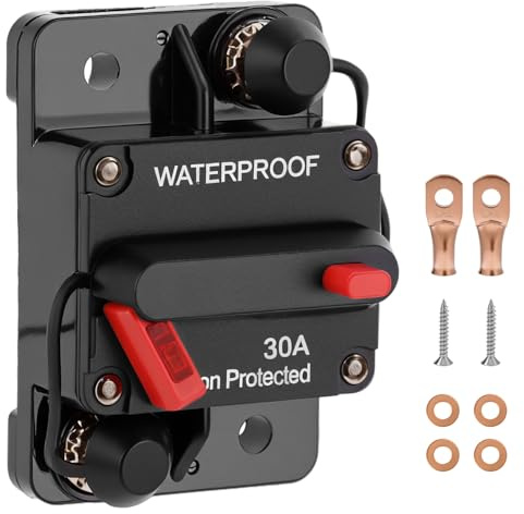 QWORK® 30A Interruttore automatico per auto, 12V-48V DC, pulsante di ripristino manuale, per auto, barca e sistemi audio DC