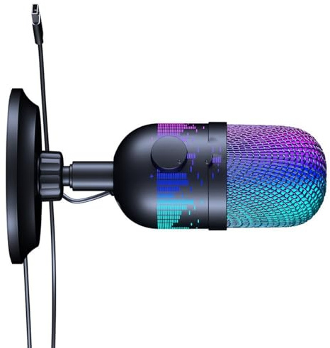 Hattba LED Lighting USB Microphone For Gaming And Streaming Compatible For PC Computer Gaming Consoles Computers Accessories Podcast Mic