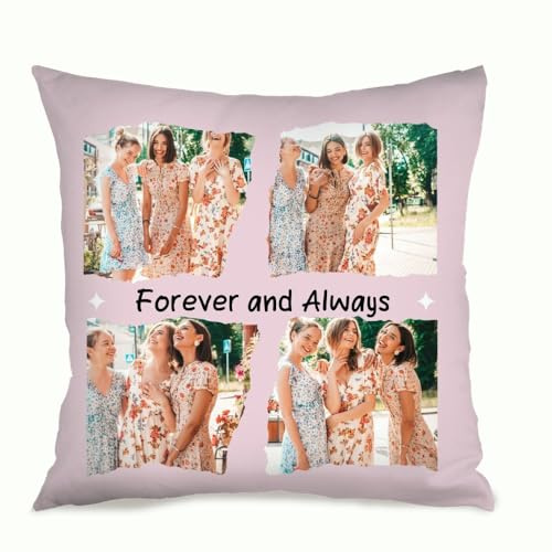 Muewent Personalisierter Kissenbezug, 4 Fotos und Wörter, für Sie und Ihn