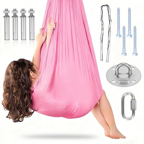 Aerial Yoga Hängematte Set, Aerial Yoga Swing Air Fliegen,200 Kg Max, Atmungsaktiv und langlebig, Aerial Yogatuch für Erwachsene, Anti-Gravity-Übungen (Rosa)