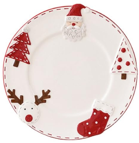 EdirFtra Weihnachtsessen Teller, Porzellan Salatteller 26 cm/10,23 Zoll, runder Keramik-Weihnachtsteller, runde Servierteller, Weihnachtsgeschirr Xmas Abendbrotteller