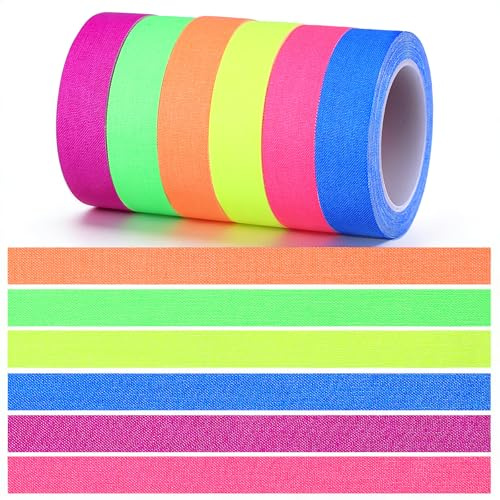 TIESOME 6 Rollen Neon Klebeband, UV Fluoreszierendes Tape Schwarzlicht Klebeband 1.5cm x 5m Leuchtband Partydekoration & Kunstprojekte 6 Farben (Blau, Orange, Rosa, Gelb, Grün, Lila)