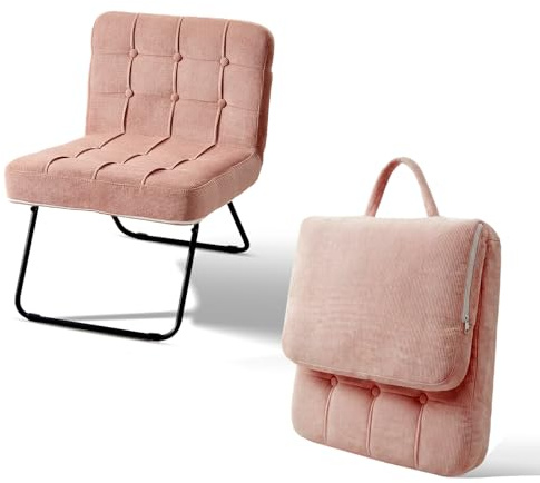 TUKAILAi Foldable Corduroy Accent Chair, Pink Tub Chair, 55cm Wide | Sturdy metal legs, ergonomic backrest, high-density foam, flame-retardant, for living room, lounge, balcony, or patio