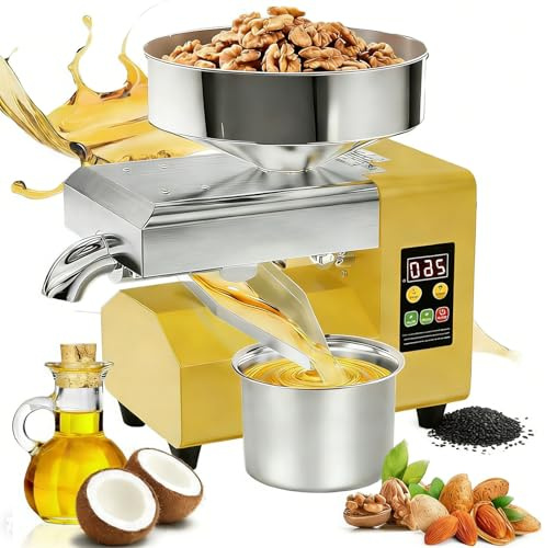 AUTUMFLATGAO ölpresse Für Olivenöl, 1500W Gewerbliche Automatische ölpresse, Edelstahl, Elektrische Kalt- Und Heißpressung, Für Erdnüsse, Sesam, Kokosnuss Und Sojabohnen