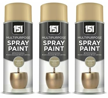 MSQUARE Metallic Gloss Gold Spray Paint, Professional, Non Cracking, Fast Drying, Metallic Finish, Durable Coating, Ideal for Wood, Metal, Plastic & DIY Projects, Champagne Gold, 400ml (Pack of 3)