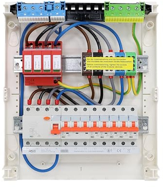 RSE Unterverteilung verdrahtet Sicherungskasten Unterputz Aufputz Hohlwand mit Hager Leerverteiler, Aufputz 2-reihig VA24CN, 1x FI 4-pol + 1x 3pol + 5x 1pol LS B16A, mit Überspannungsschutz