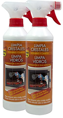 PYRO FEU 24512-12 Pack de 2 Limpiacristales antihollín para cristales de horno y chimeneas 2x500 ml, Blanco y marrón