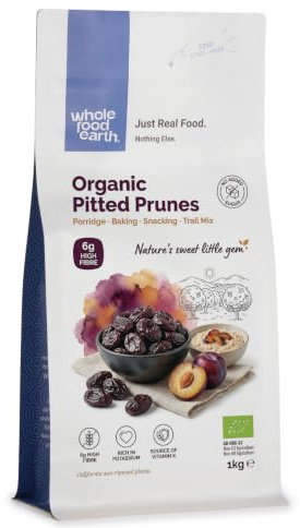 Wholefood Earth - Prugne secche biologiche denocciolate, 1 kg, senza OGM, vegane, certificate biologiche