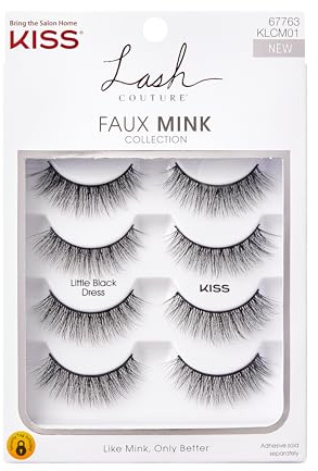 KISS Lash Couture - Paquete múltiple de pestañas postizas de visón sintético, banda de pestañas sin nudos, reutilizable, apta para lentes de contacto, fácil de usar, estilo de pestañas postizas
