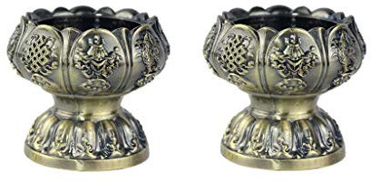 sleeri Teelichthalter Lotusblüte, buddhistischer – tibetisch-buddhistisches Wasser mit Tasse, tibetisches Öl-Lampenhalter, buddhistisches Zubehör für Meditation, Buddha-Altar, 2er Set bronze