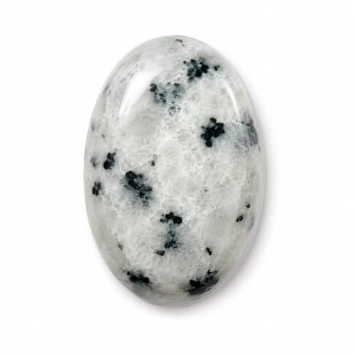 CRYSTALMIRACLE Regenbogen Mondstein Single Pocket Cabochon Kristallheilung Wellness Edelstein Palmenstein Energie Frieden Meditation, Handgefertigt für Unisex (Weiß schwarz, Größe: 1, 25 ZOLL JEDER)
