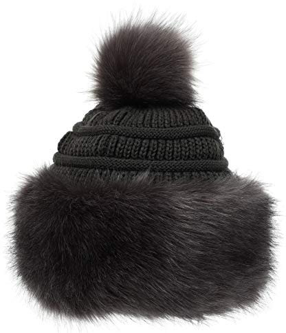 Soul Young Fellmütze Pelzmütze Damen mütze Wintermütze Faux Fuchs Pompom Pelz Warm Weich Stirnband Hut(Dunkel Grau)