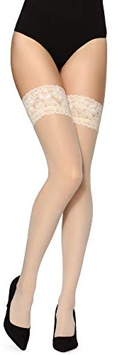 Merry Style Collant Bas Fin Transparent Autofixant pour Porte-jarretelles Lingerie Sexy Sous-vêtements Femme MS 200 15 DEN (Écru, XL-XXL)