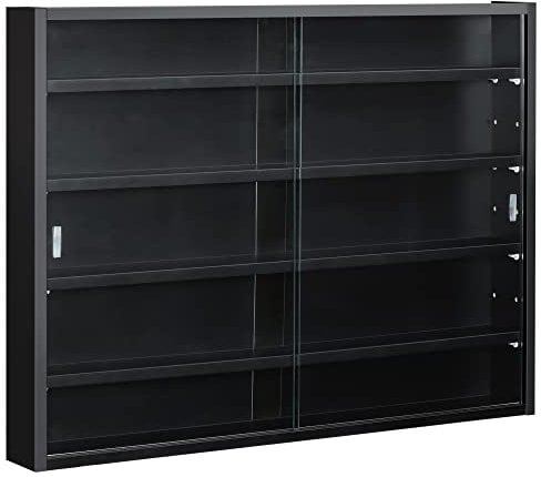 HOMCOM 5-Tier Wall Display Shelf Unit Cabinet w/ 4 Adjustable Shelves Glass Doors Home Office Ornaments 60x80cm Black