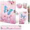 Set of Secret Diary for Girls, 6Pcs Gifts Stationery Set for Girls incl. Butterfly Diary with Lock 6 Multicolor Pen Memo Ruler Eraser Sharpener Kids Notebook for Girls Birthday Presents Age 5-10 Year