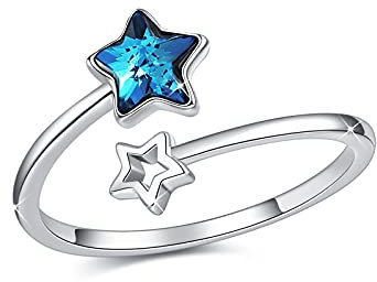 Stern Kristall Ring 925 Sterling Silber Lucky Star Ring Offener Ring für Frauen Kristall Schmuck Verstellbar Ring für Mutter Freundin