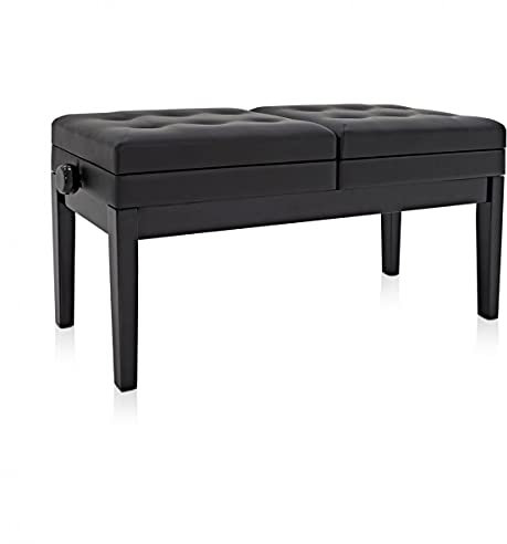 gear4music Double Duet Piano Stool with Storage Gloss Black Finish