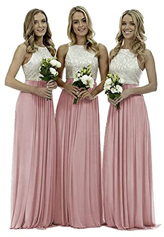 dinavian Robe longue en mousseline de soie et dentelle pour femme, robe de bal, de cocktail, de demoiselle d'honneur, de mariage, rose poudré, 44