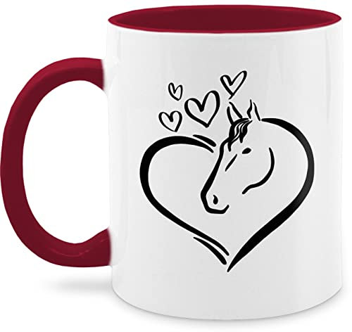Tasse Tassen 325ml - Pferde - Pferdeportrait im Herz - 325 ml - Bordeauxrot - geschenke für pferdebesitzer pferdetassen sprüche pferd pferdeherz haferl reitlehrerin geschenk gifts for horse lovers