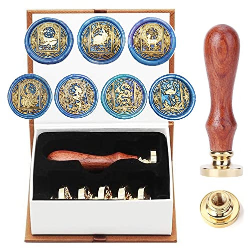 Wachssiegel-Stempel-Set, AMTOL 7 PCS Starry Animals Siegellack-Stempel-Set, Vintage personalisierte Wachssiegel für Briefkarten-Einladungen, Geschenkverpackung.
