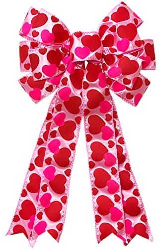 TUDACVTE Fiocco di San Valentino Grande Corona Fiocco Rosso Rosa Amore Cuore Decorazioni di San Valentino Regalo Arco Ornamenti Vacanze per San Valentino Corona Porta Albero Topper Arco Indoor Outdoor