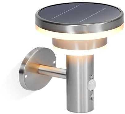 Esotec Solar PIR Wandleuchte Modena, 3 Leuchtmodi, Bewegungsmelder, Akku, LED Solarlampe, Gartenleuchte, Außenleuchte, Wegeleuchte, Metall, IP44, outdoor, wetterfest, silber, Höhe 18,5cm, 102753