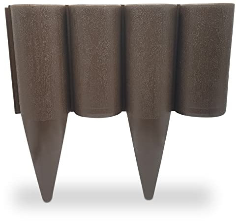 Brown Lawn Edging Border – 2.5 metres / 8.2 ft long Garden Palisade Edge Border with Wood Log Effect – Fencing with Ground Stakes – Ideal for Flower Beds, Lawn, Patio, Pavement. Set by MYPURECORE