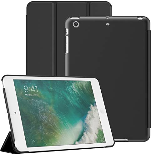 JETech Funda para iPad Mini 1/2/3, Carcasa Trasera Dura Protectora, Cover con Soporte para Tableta de Tacto Suave, Auto-Sueño/Estela (Negro)