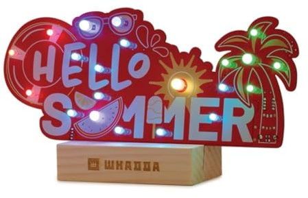 Whadda Lötbausatz, XL-Platine, Hello Summer, mit Holzhalter, Bildungs- und kreatives Mint-Bausatz