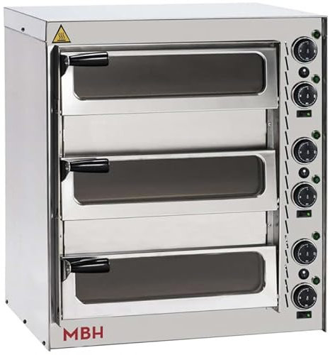 MBH - Forno per pizza industriale elettrico a 3 piani Forno 3 pizze professionale per bar e ristorante - porta in vetro