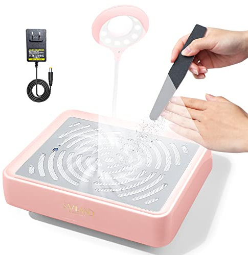 Saviland Aspirateur Ongle Professionnelle, 40W Aspirateur Ongle puissant avec Lampe, Aspirateur Manucure Faible Bruit, Collecteur de Poussière pour Ongles en Acrylique, Vernis (Rose)
