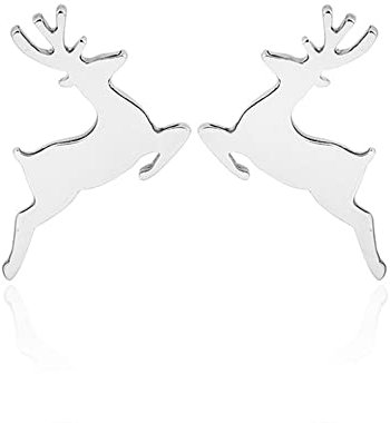 BlackAmazement 2er Set 316L Edelstahl Ohrstecker Ohrringe Rentier Hirsch Geweih silber rose gold schwarz Damen (Silber)