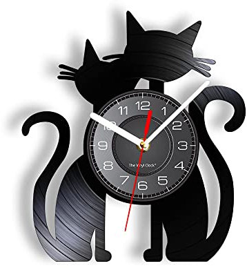 Smotly Vinyl-Wanduhr, Katzenbegleiter-Design, Wanduhr, kreative Dekoration, Wanduhr, Geschenk (ohne Licht/Geschenk: Haken + Geschenktasche)