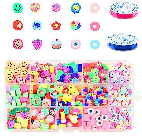 ZJRung 720 Stück Perlen zum Auffädeln Bastelperlen Bunte Perlen für Auffädeln Armbänder Basteln DIY Beads Weiche Topfperlen mit Smiley Perlen zum Auffädeln für Schmuck Basteln Geschenk
