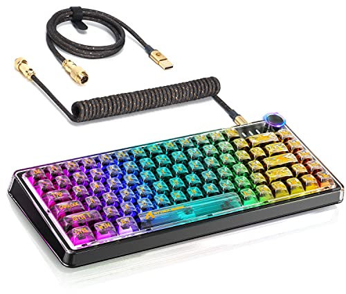 ATTACK SHARK Teclado mecánico K75, Teclas Transparentes para PC, Teclado para Juegos RGB Personalizado, Teclado con Junta QMK/Via, Interruptor Lineal, Cable en Espiral, CK75, X75, TKL Intercambiable