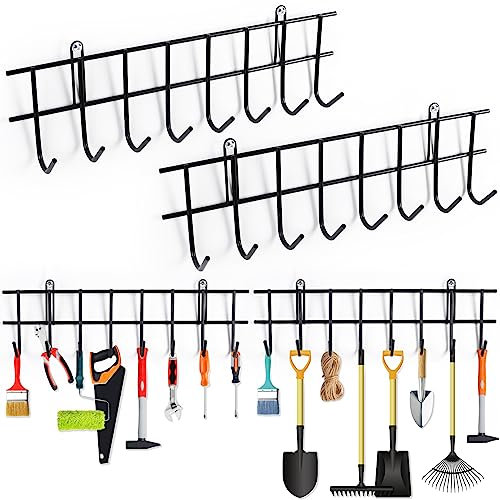 Aicoimy 2 Pack Garden Tool Hanger 16 Hooks Garden Tool Organizer Gardening Tools Holder, Space-Saving Wall Mounted Garage Tool Rack for Storage Tools, Equipment, Shovels, Rakes, Hose(32inch/80cm)