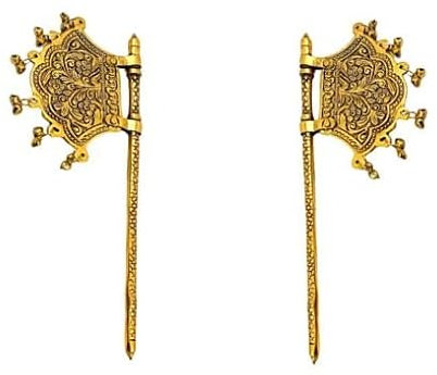Garden Of Arts Ventilador de mano de gran tamaño para Pooja Ghar con Ghunghroo unido de latón de calidad color oro antiguo. 8 pulgadas de largo y 3.5 pulgadas de ancho en par de 2 para sensación