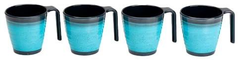 Flamefield Juego de 4 tazas apilables de melamina Granite Aqua, diseño inspirado en la naturaleza, 350 ml, duraderas y eficientes en el espacio, resistentes a la rotura, perfectas para interiores y