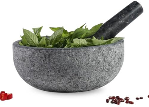 Koville Natural Granite Mortar and Pestle Set, 8 Extra Large Grinder Bowl for Guacamole, Salsa, Pill Crusher, Spice, Herb, Garlic, Nut, Heavy Duty Grinder for Kitchen Sand-Blasted Finish