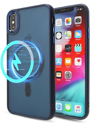 YmhxcY For iPhone XS Max Case,Compatible with MagSafe, Translucent Matte Back Slim Shockproof Phone Cover,iPhone XS Max Case-6.5 Inch(Sapphire Blue)