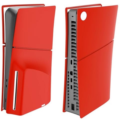 Faceplates Case Cover Silicone Skin Cover for PS5 Slim Console, Dust Cover Side Plates Silicone Protective Case for Playstation 5 Slim Accessories (Optical Drive Version - Red)