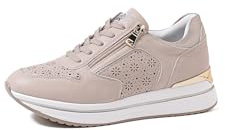 QUEEN HELENA Sneakers con Zip Laterale Scarpe da Ginnastica con Plateau Casual Donna X30-1 (Beige, Sistema Taglie Calzature EU, Adulto, Donna, Numero, Media, 38)