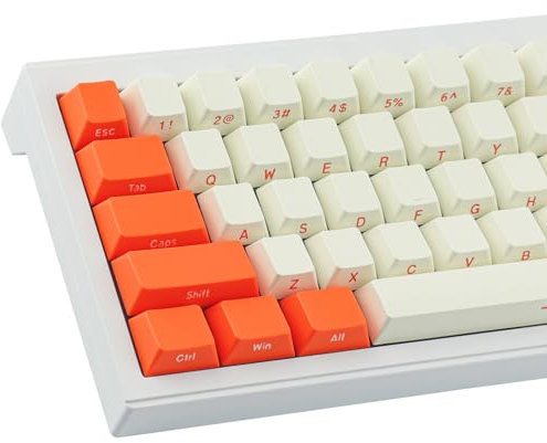 Tsungup Custom Keycaps 145 Keys ABS ISO Side Printed Keycap Set for 60% Keyboard, Compatible Cherry MX Keys for ISO Layout (Orange & Cream)