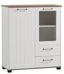 Schildmeyer Jelda Highboard 701893, matt weiß/Eiche Landhaus Dekor, 99,2 x 41 x 113,1 cm